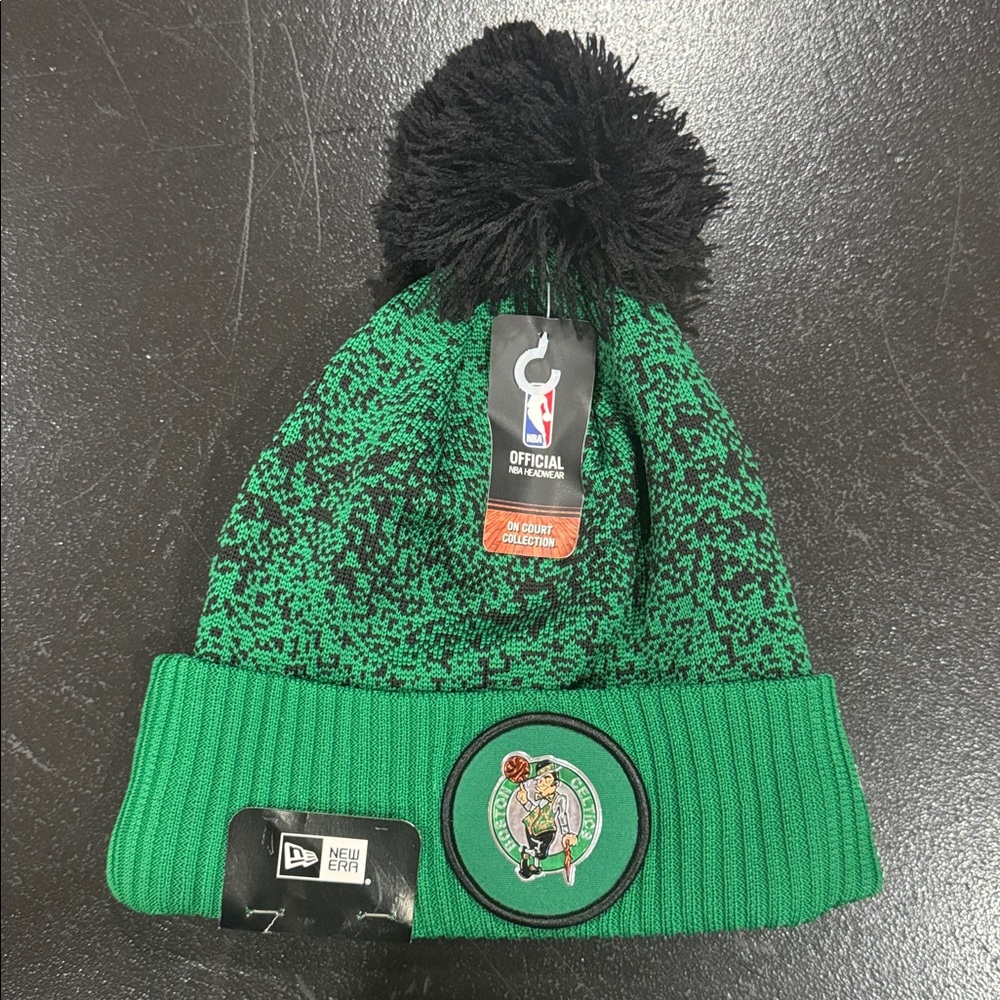 New Era Green and Black Beanie with Team Emblem
